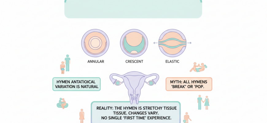 Қыздық перде анатомиясы және қан болуы/болмауы қалыпты вариация екенін түсіндіретін медициналық иллюстрация