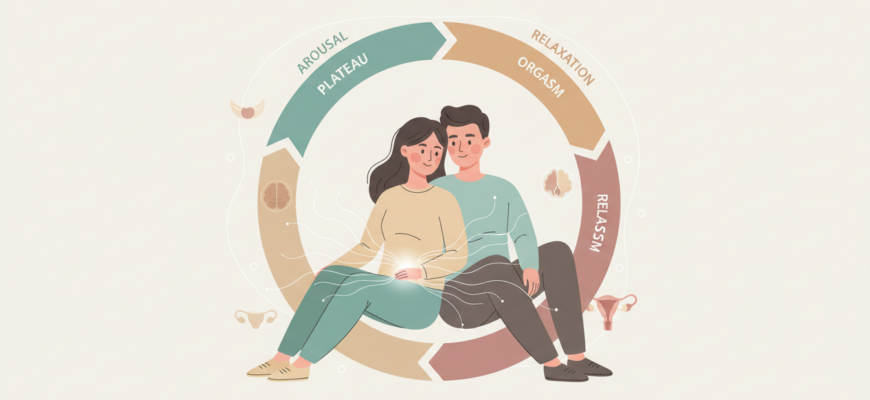 Әйел оргазмының физиологиялық кезеңдерін көрсететін медициналық иллюстрация