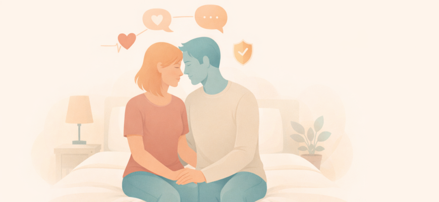 Жұптың эмоционалдық жақындығын көрсететін нәзік иллюстрация, сау және келісімді төсек қатынасы концепциясы