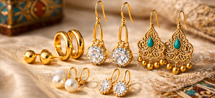 алтын сырға түрлері және бағасына әсер ететін факторлар – 585 және 750 алтын сырғалар, таспен және классикалық модельдер