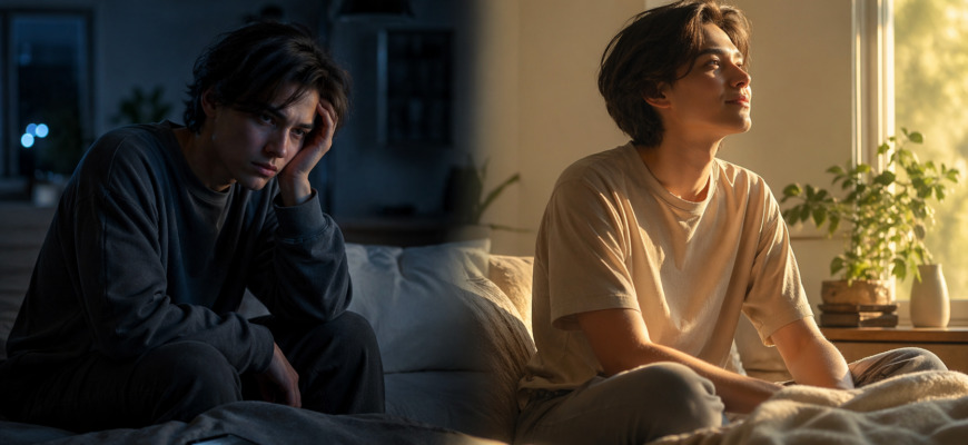 жас адам ойға батқан күйде, секссіз өмір және оның психологиялық әсері